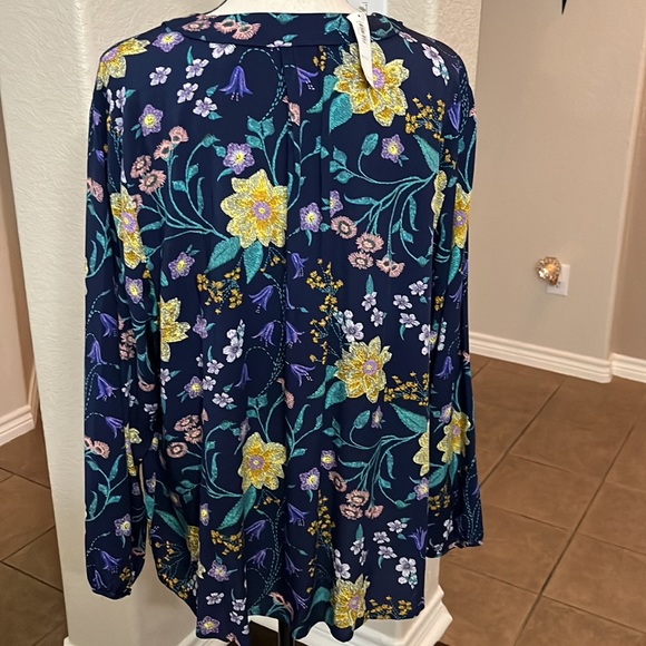 Old Navy navy floral print long sleeve blouse top Size XXL - Picture 12 of 17